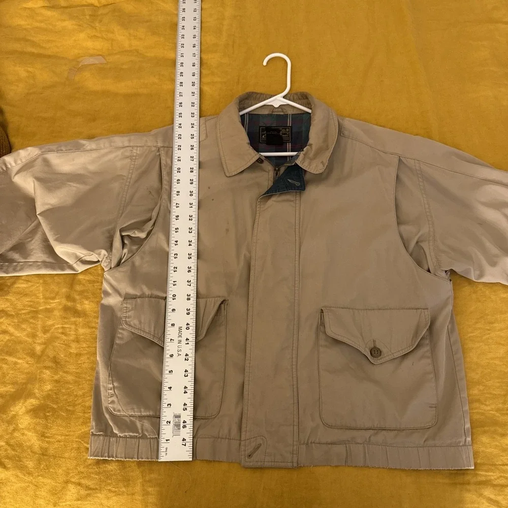 Vtg Eddie Bauer Sandstone Bomber Jacket Tan Plaid Lined Mens Large 90s Stained‎
